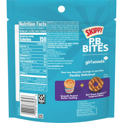 SKIPPY PB Bites Girl Scout Coconut Caramel Snack, Shelf-Stable, 5.5 oz Plastic Resealable Pouch