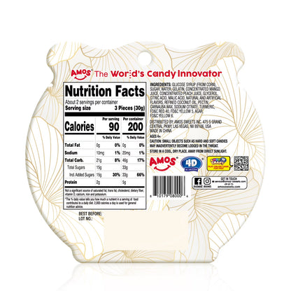 AMOS 4D Gummy Golden Fish Peach & Mango Candy, Made with Real Fruit Juice 2.29 oz (Pack of 4)