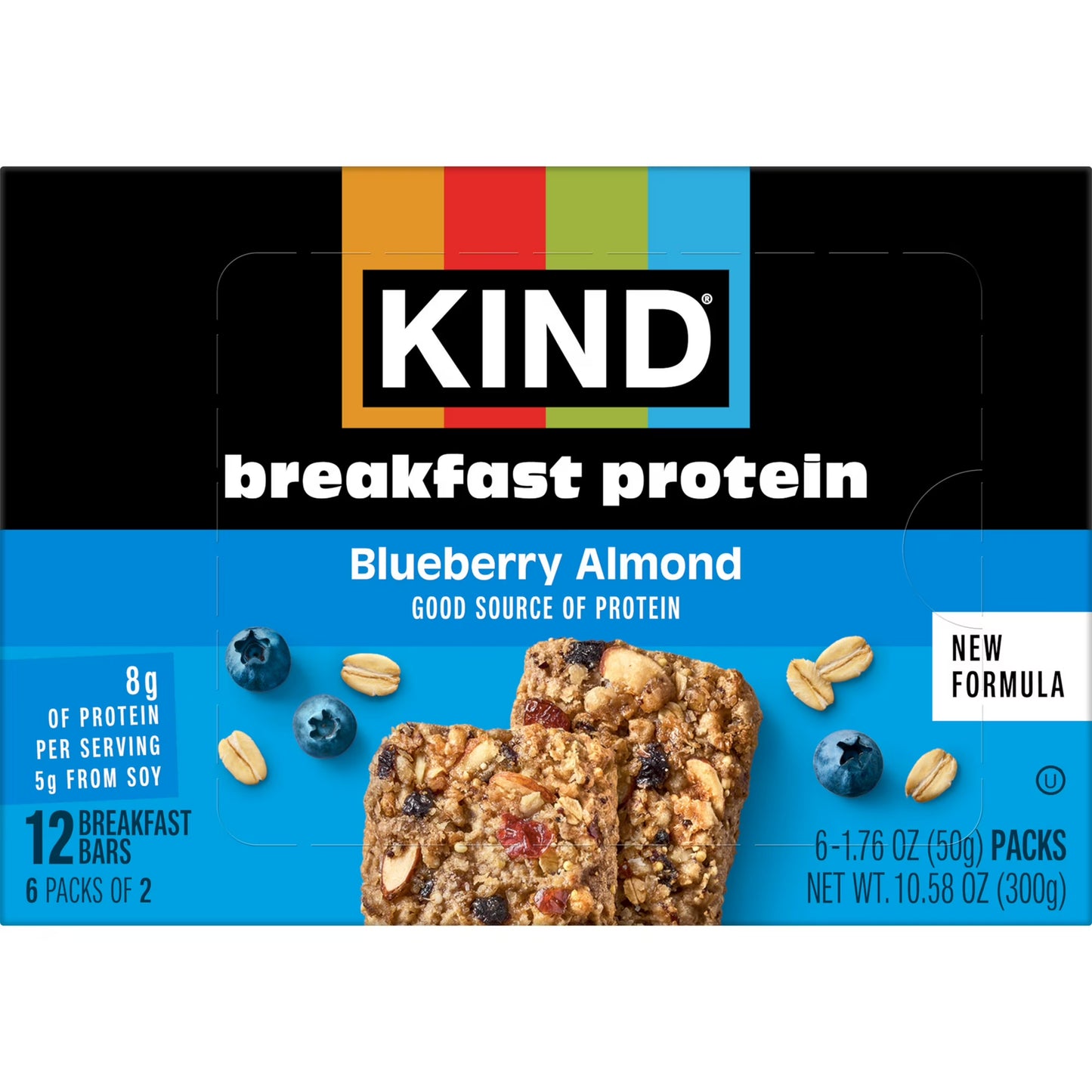 KIND Blueberry Almond Breakfast Protein Bars, 6-Count, 1 Cardboard Box