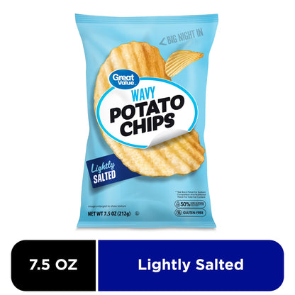 Great Value Lightly Salted Wavy Potato Chips, 7.5 oz