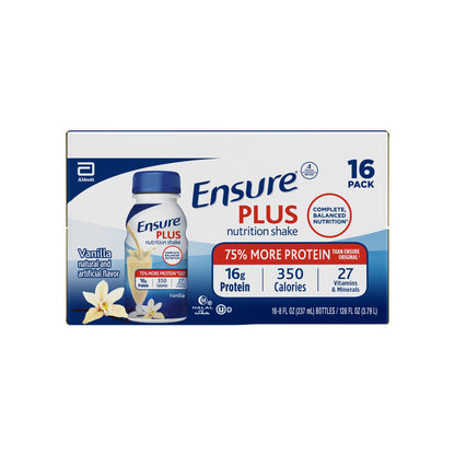 Ensure Plus Meal Replacement Nutrition Shake, Vanilla, 16g Protein, 8 fl oz - 16 Pack