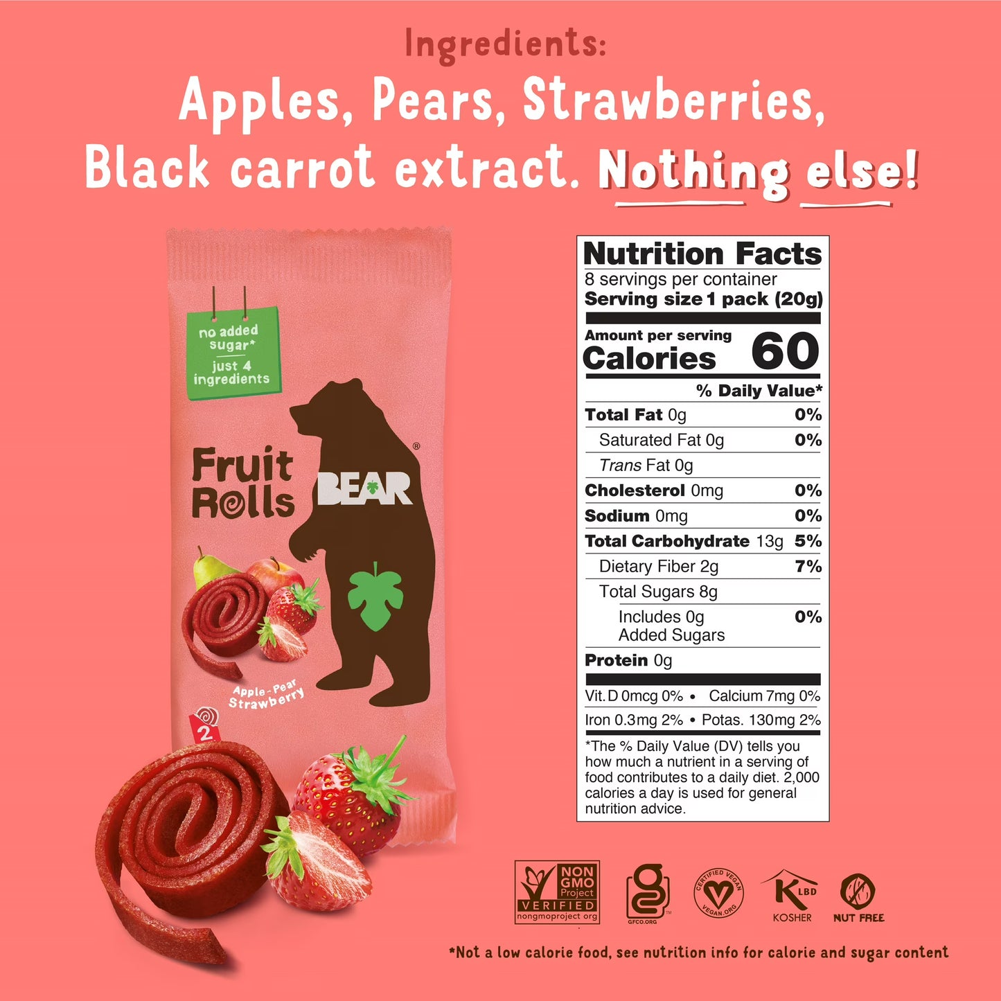 BEAR Fruit Rolls Variety Pack Straw/Rasp 8.4oz, 12 count