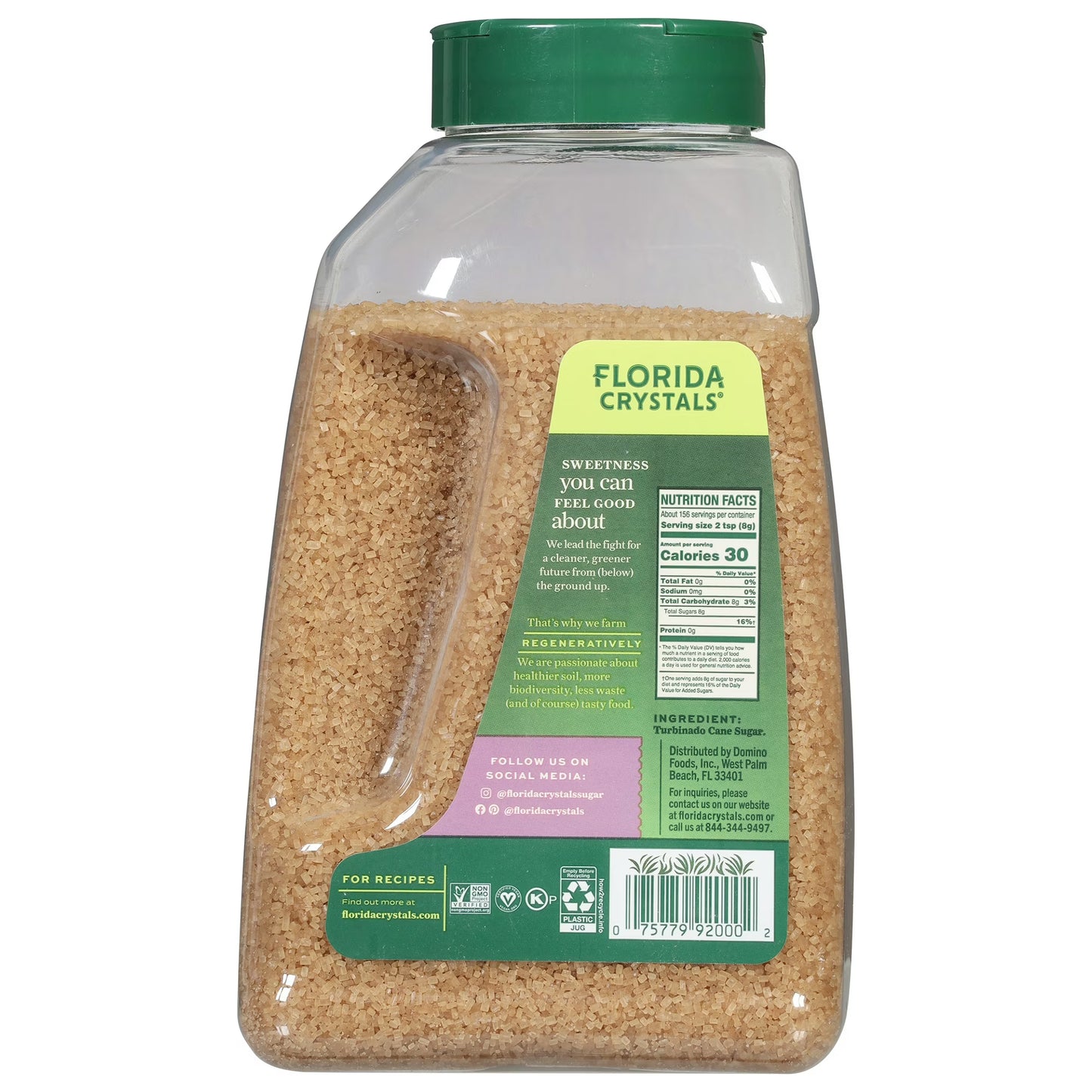 Florida Crystals Turbinado Cane Sugar, 44 oz Jug