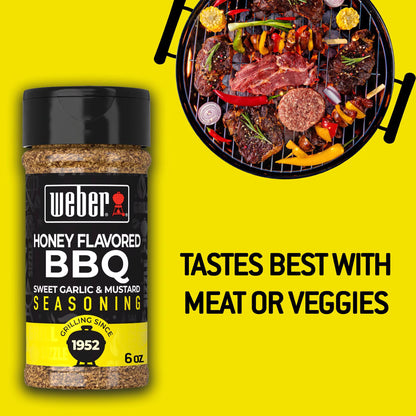 Weber Honey Flavored BBQ, Sweet Garlic and Mustard Seasoning Blend, 6.0 oz Bottle