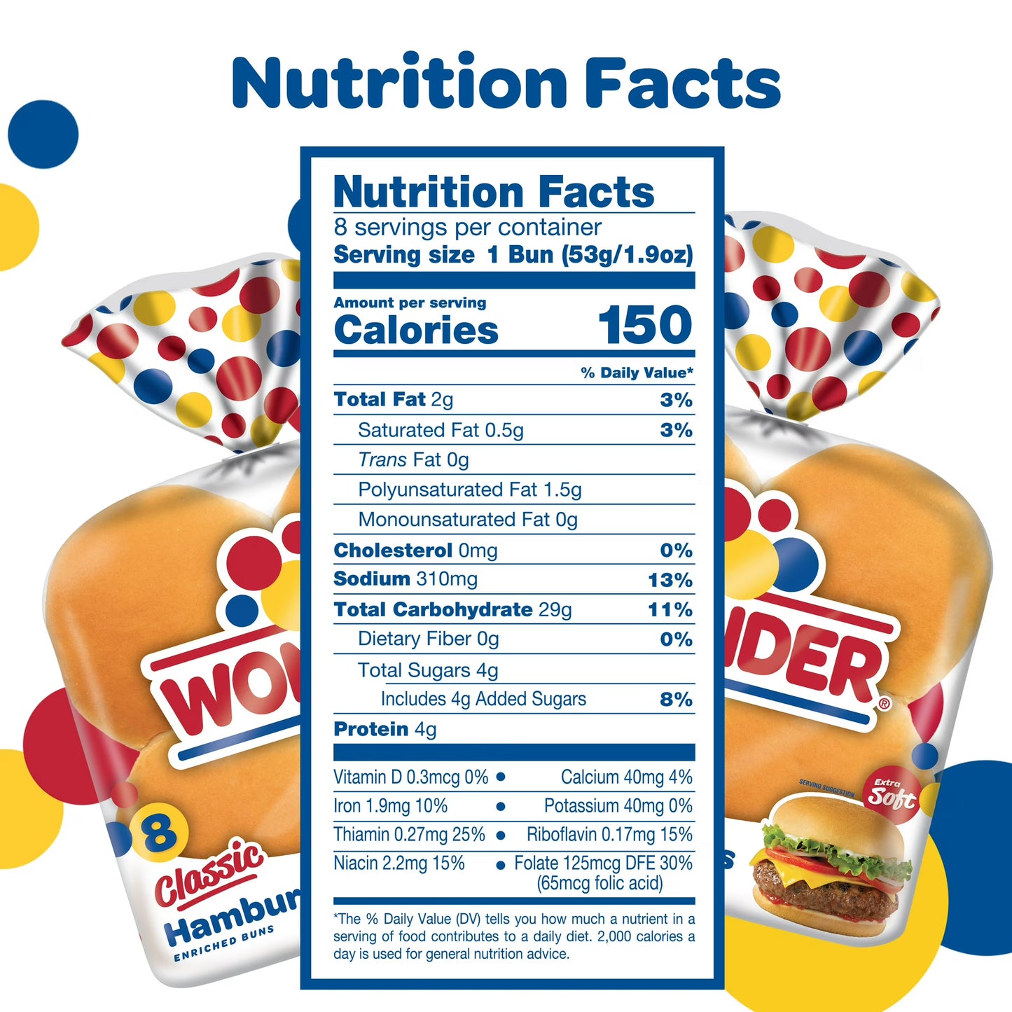Wonder Bread Classic Extra Soft White Bread Hamburger Buns, 15 oz, 8 Ct, Shelf-Stable