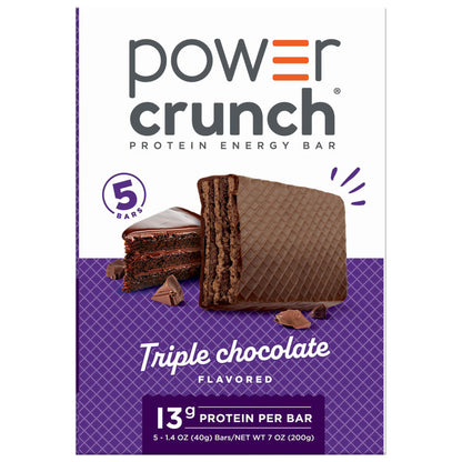 Power Crunch Protein Energy Bars, Triple Chocolate 1.4 oz, 5 Count Carton