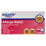 (6 pack) Equate Formaldehyde-Free Diphenhydramine HCl 25mg Allergy Capsules, 100 Count