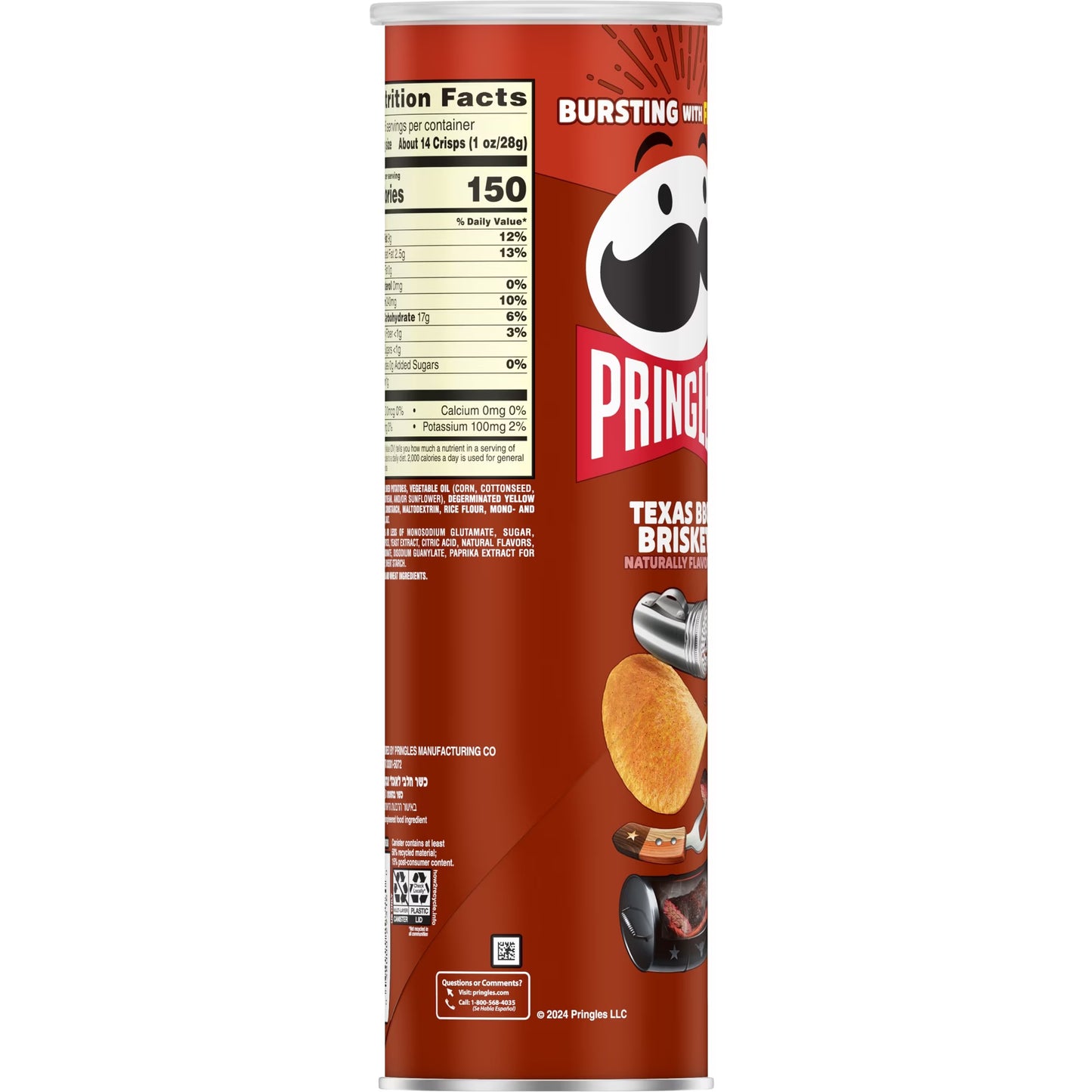 Pringles Texas BBQ Brisket Potato Chips Crisps, Lunch Snacks, 5.5 oz Canister