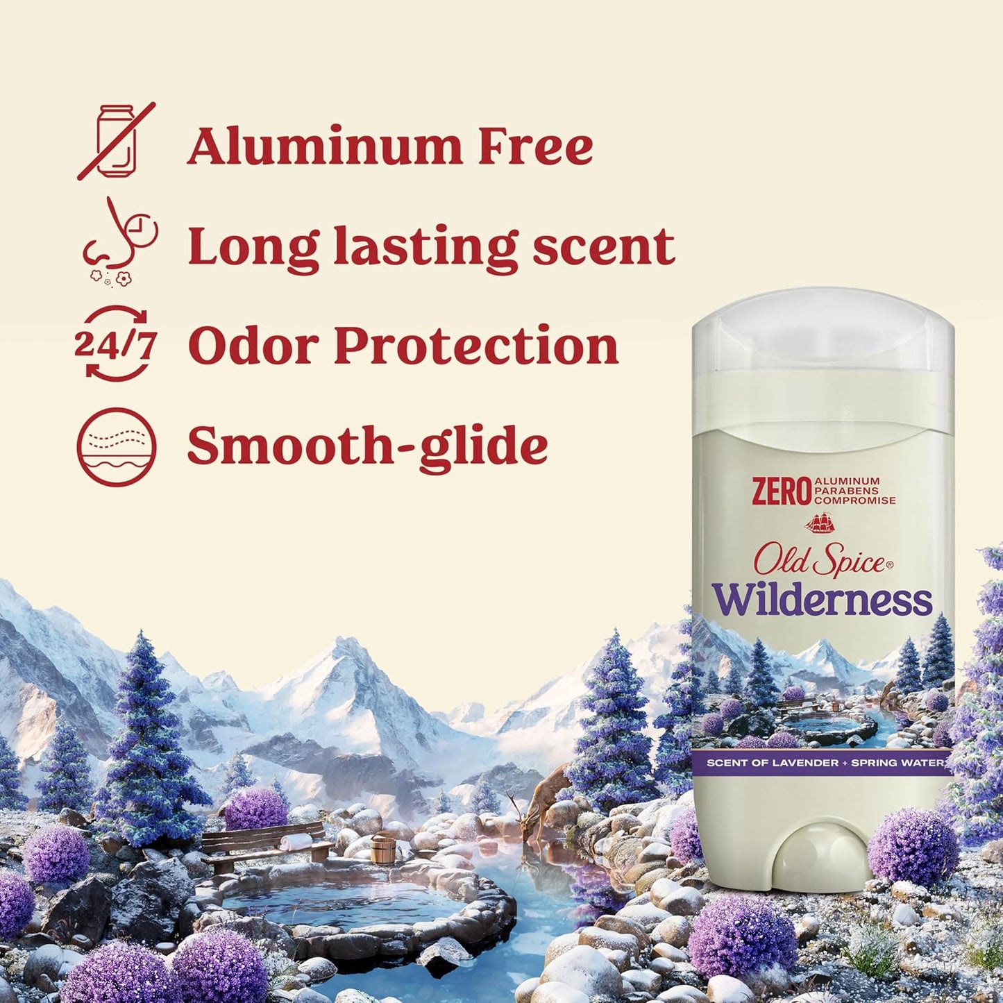Old Spice Aluminum Free Deodorant for Men, 24/7 Lasting Freshness & Long Lasting Scent, 24/7 Sweat & Odor Protection, Wilderness with Lavender Scent, 3.0 oz (Pack of 3)