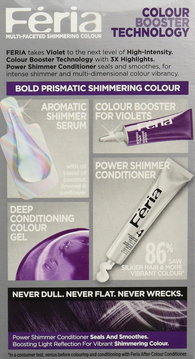 L'Oreal Paris Feria Multi-Faceted Shimmering Permanent Hair Color Hair Dye, V28 Midnight Violet (Deepest Violet) (Pack of 2)