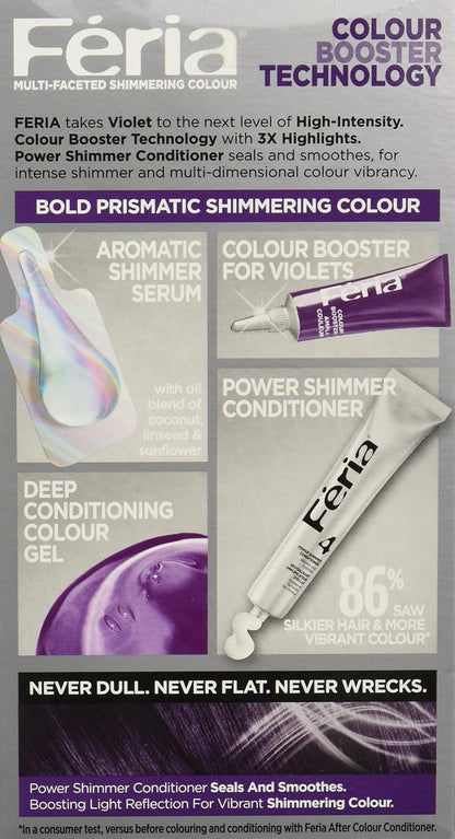 L'Oreal Paris Feria Multi-Faceted Shimmering Permanent Hair Color Hair Dye, V28 Midnight Violet (Deepest Violet) (Pack of 2)