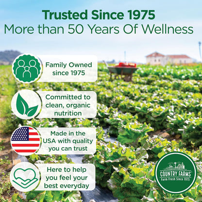 Country Farms Super Greens Natural Flavor, 50 Organic Super Foods, USDA Organic Drink Mix, Fruits, Vegetables, Super Greens, with Fiber, Mushrooms & Probiotics, Supports Energy, 60 Servings, 900g