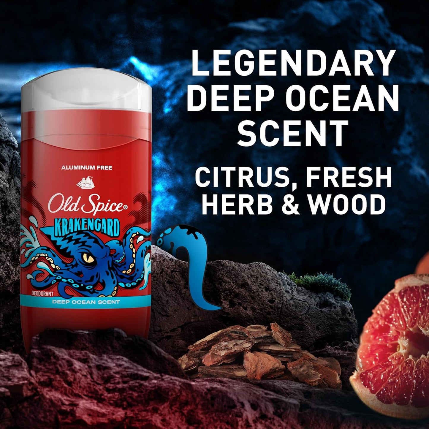 Old Spice Aluminum Free Deodorant for Men, 24/7 Odor Protection, 24/7 Freshness & Lasting Scent, Goes on Clear, Krakengard with Deep Ocean Scent, 3.0 oz (Pack of 2)