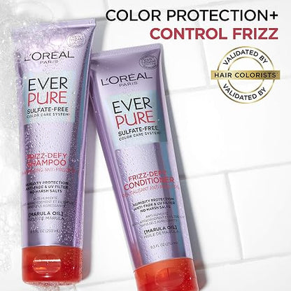L’Oréal Paris Hair Care EverPure Sulfate Free Frizz Defy Shampoo, with Marula Oil, 2 Count (8.5 Fl; Oz each) (Packaging May Vary)