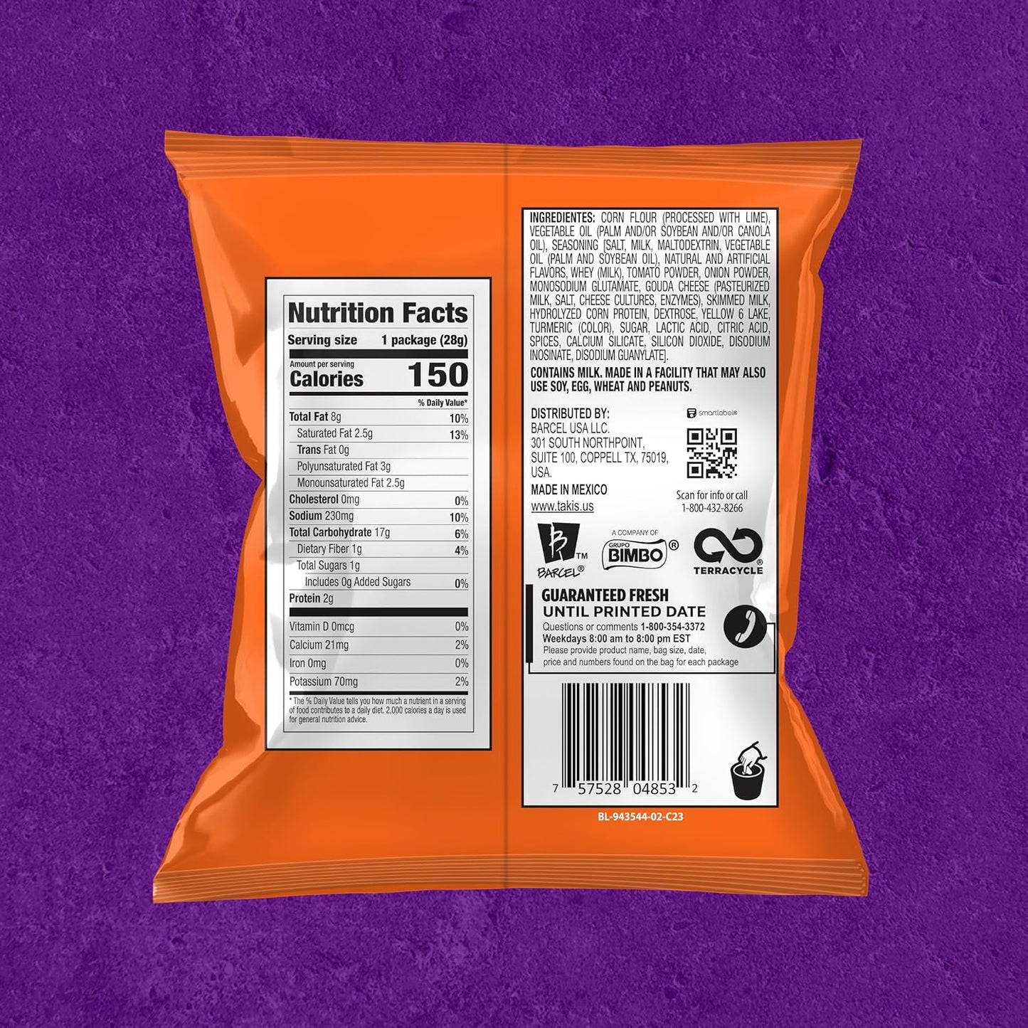 Takis Intense Nacho Rolled Tortilla Chips Multipack, 40 Count | Non-Spicy Cheesy Flavor, 1oz Individual Bags for Snacking and Lunchboxes
