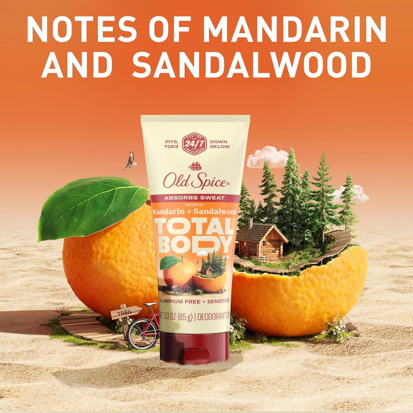 Old Spice Whole Body Deodorant Cream for Men, Aluminum Free, Mandarin + Sandalwood Scent, 24/7 Odor Protection, 24/7 Freshness, Dermatologist Tested, Gentle on Skin, Safe to Use All Over, 3.0 oz