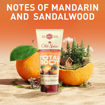 Old Spice Whole Body Deodorant Cream for Men, Aluminum Free, Mandarin + Sandalwood Scent, 24/7 Odor Protection, 24/7 Freshness, Dermatologist Tested, Gentle on Skin, Safe to Use All Over, 3.0 oz