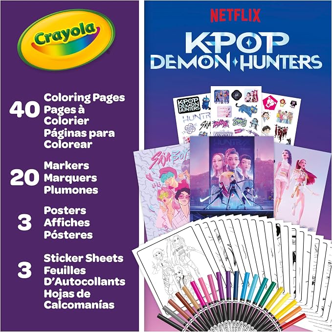 Crayola Kpop Demon Hunters Art Case (40+pcs), Coloring & Sticker Craft Kit | Arts & Crafts Kit, Holiday, Birthday Gift for Kids & Teens, Screen Free Travel Activity Set, Kpop Demon Hunters Toys, Ages 8+