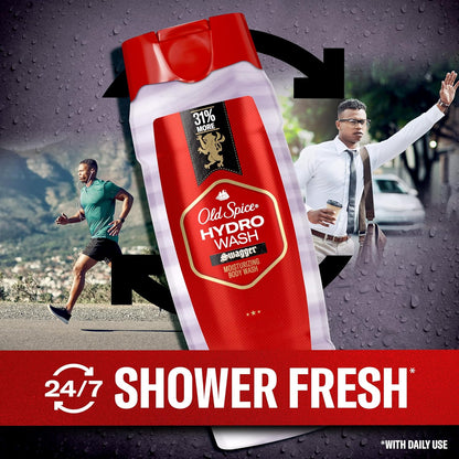 Old Spice Moisturizing Body Wash for Men, Hydro Wash, 2-in-1 Long Lasting Scent & Deep Hydration, 24/7 Shower Fresh, Swagger Scent, 21 oz,2 Count (Pack of 2)