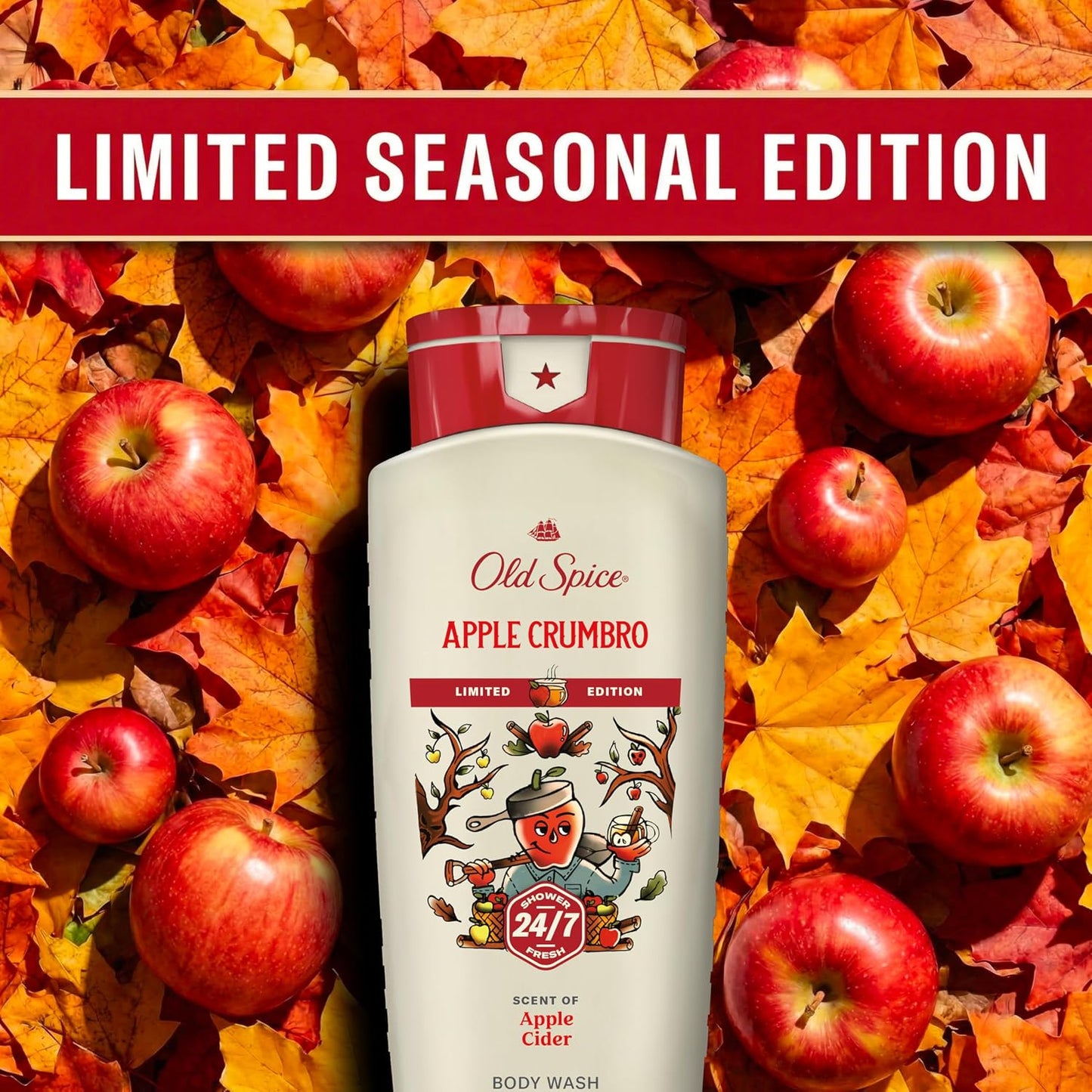 Old Spice Body Wash for Men, Fallidudes Edition, 24/7 Frightful Freshness, Long Lasting Cleanse & Refresh, Apple Crumbro with Apple Cider Scent, 16 oz
