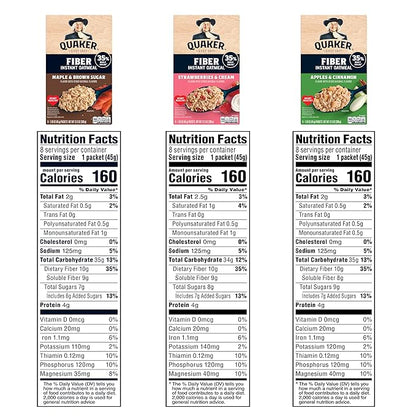 Quaker Instant Oatmeal, Fiber Boost, 3 Flavor Variety pack, 32 Count