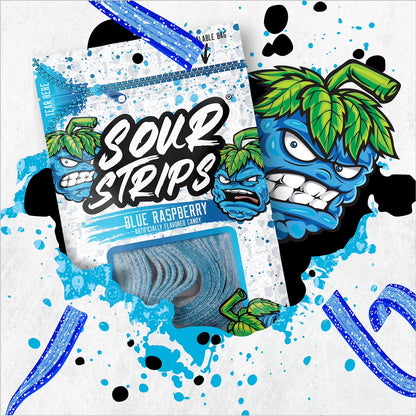 Sour Strips Blue Raspberry Flavored Chewy, Sour Candy Bag, 3.4 oz