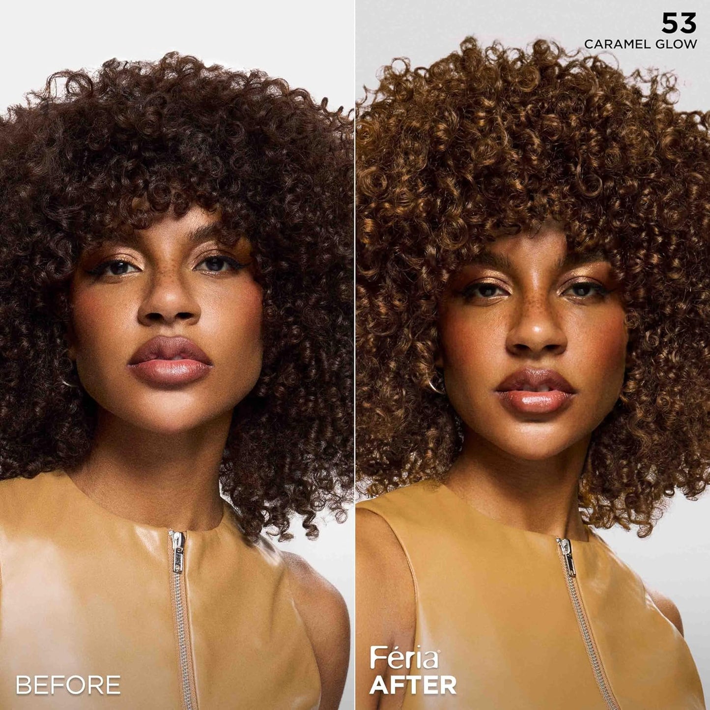L'Oreal Paris Feria Multi-Faceted Shimmering Permanent Hair Color, High Intensity Hair Dye for 3X Highlights, 53 Caramel Glow, 1 Kit (Pack of 2)