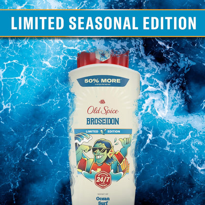 Old Spice Body Wash for Men, Summerdudes, 24/7 Shower Fresh with Daily Use, Long Lasting Scent, Cleanse & Refresh Skin, VIP Festival Experience, Broseidon with Ocean Surf Scent, 24 oz