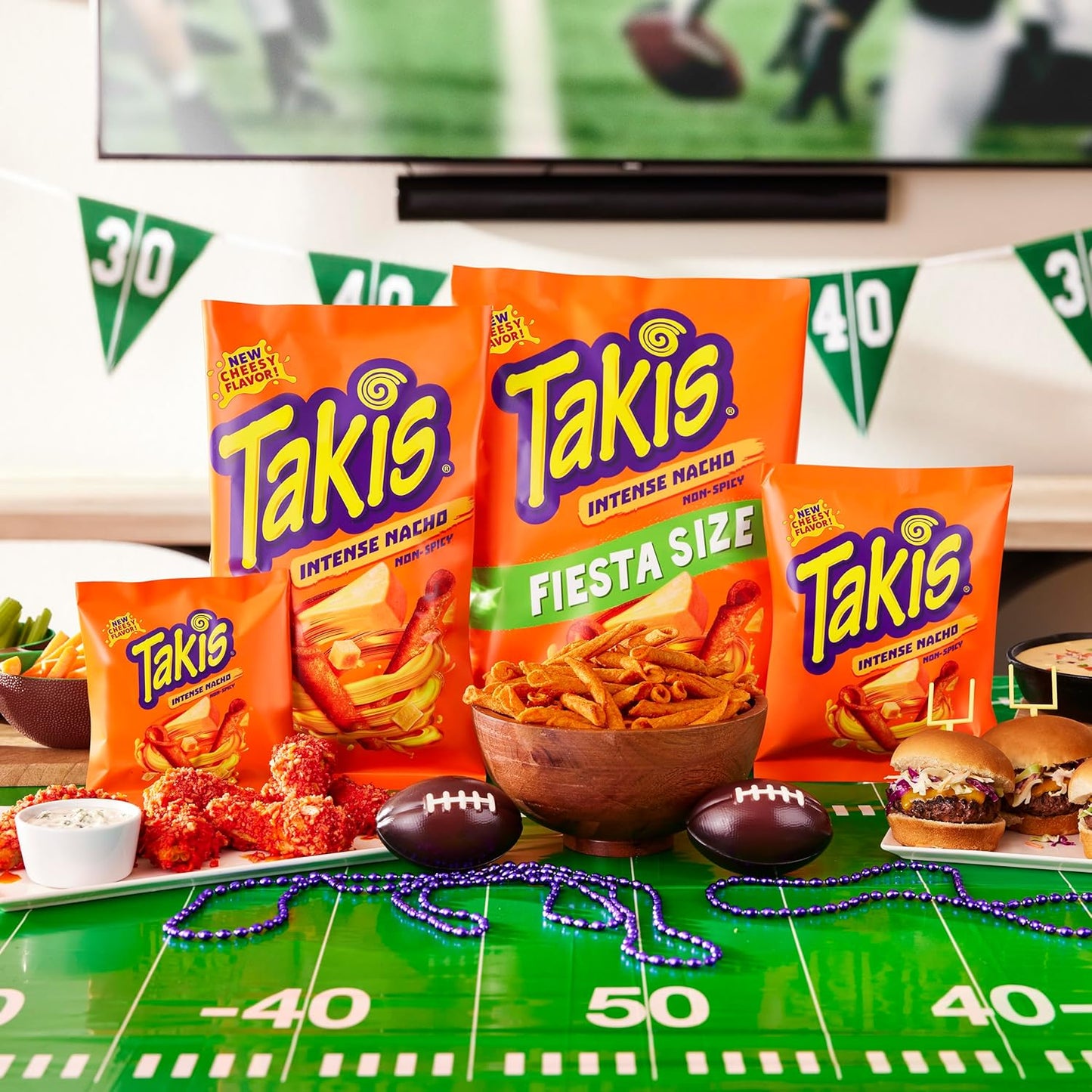 Takis Intense Nacho 17 oz Fiesta Size Bag, Cheese Flavored Non-Spicy Cheesy Rolled Tortilla Chips (Pack of 2)