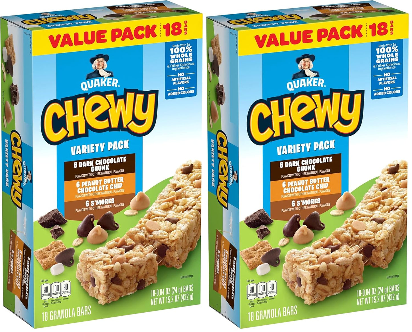 Quaker Chewy Granola Bars, Variety Pack, 18 Count (Pack of 2)