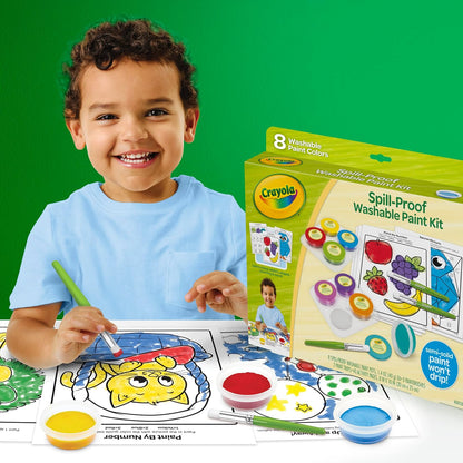 Crayola Spill Proof Paint Set (8ct), Washable Toddler Paint Kit, with Brushes, Pots, Activity Pages, Arts & Crafts Kit, Gift for Toddlers, Ages 3+ (Pack of 2)