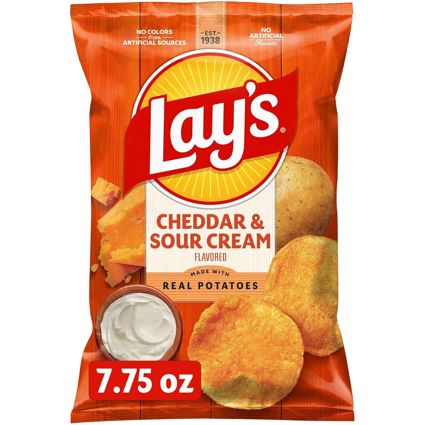 Lay's Potato Chips, Cheddar & Sour Cream Flavored Snacks, 7.75oz Bag