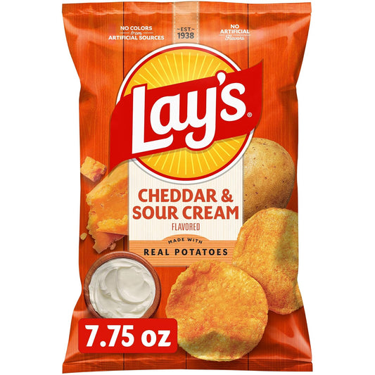 Lay's Potato Chips, Cheddar & Sour Cream Flavored Snacks, 7.75oz Bag