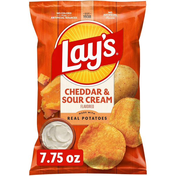 Lay's Potato Chips, Cheddar & Sour Cream Flavored Snacks, 7.75oz Bag