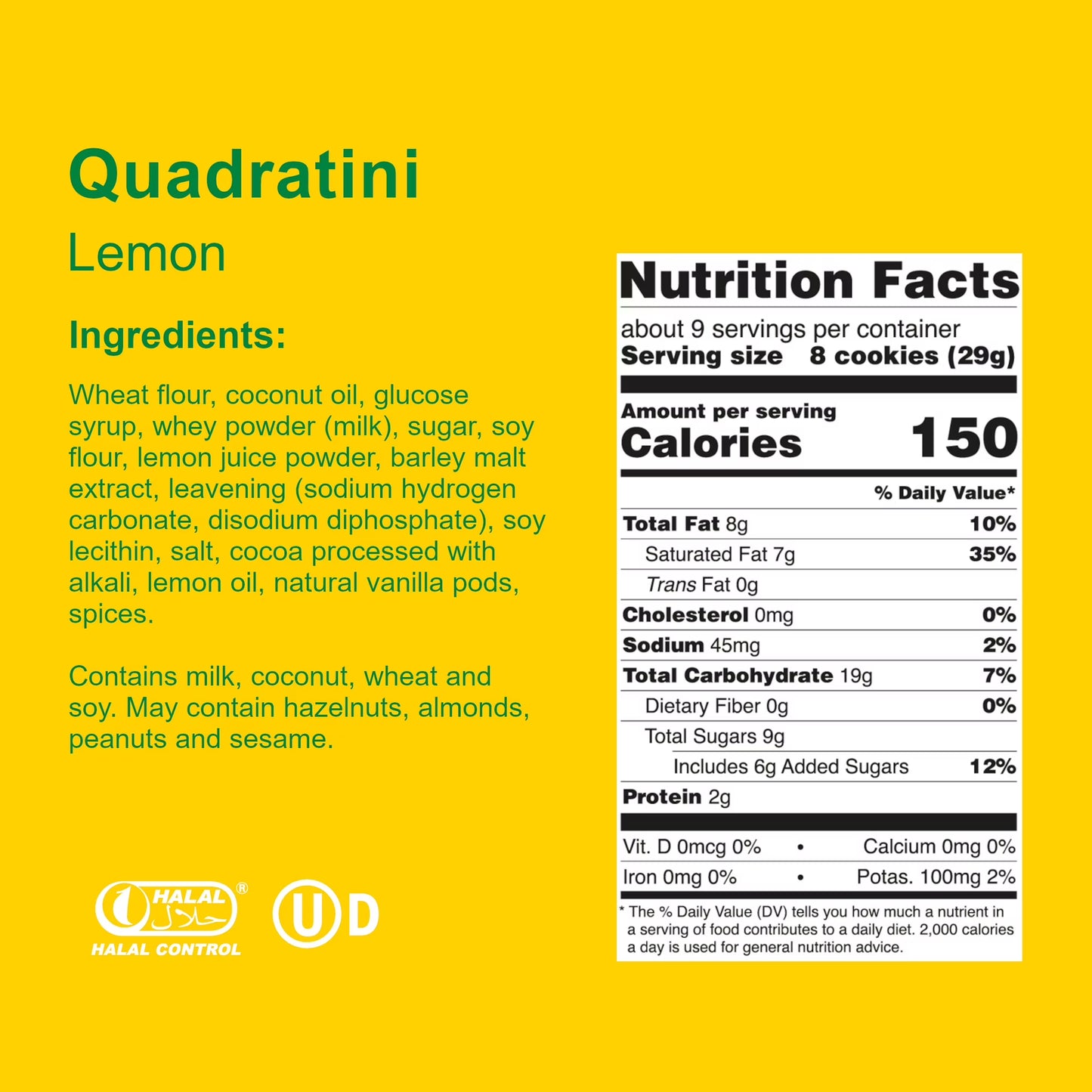 Loacker Quadratini Lemon, Non-GMO Cream-Filled Bite-Size Wafer Cookies, 8.82 oz, Pack of 6