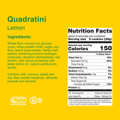 Loacker Quadratini Lemon, Non-GMO Cream-Filled Bite-Size Wafer Cookies, 8.82 oz, Pack of 6