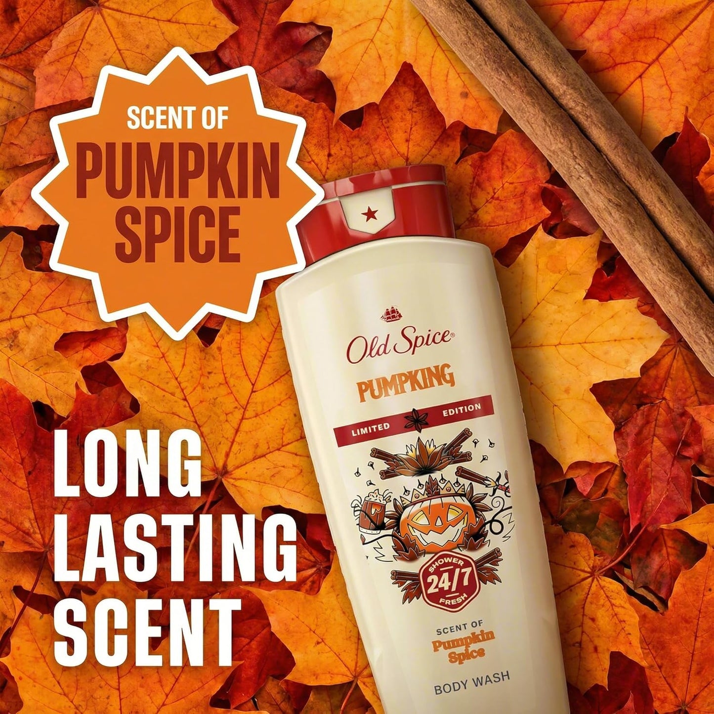 Old Spice Body Wash for Men, Fallidudes Edition, 24/7 Frightful Freshness, Long Lasting Cleanse & Refresh, Rich Lather, PumpKing Pumpkin Spice Scent, 16 oz