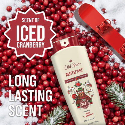 Old Spice Body Wash for Men, Holidudes Holiday Edition, 24/7 Holiday Freshness, Lasting Scent and Rich Lather, Stocking Stuffer, BruteCake with Iced Cranberry Scent, 16 oz