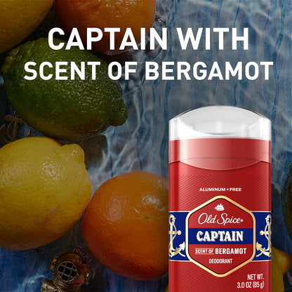 Old Spice Aluminum Free Deodorant for Men,24/7 Odor Protection,24/7 Freshness & Lasting Scent,Captain with Bergamot Scent,3.0 oz,(Pack of 12)