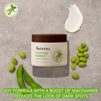 Aveeno Positively Radiant Moisturizing Face & Neck Night Cream with Tone Correcting Soy & Niacinamide,Night Cream Targets Dull Skin-& Evens Skin Tone-& Texture,Hypoallergenic,1.7 oz,(Pack of 2)