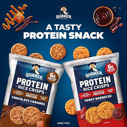 Quaker Protein Mini Rice Cakes, Tangy Barbecue, 6g Protein, Gluten Free, 9g Whole Grains, No Colors from Artificial Sources, No Artificial Flavors, No Preservatives, 2.6 Oz (Pack of 6)
