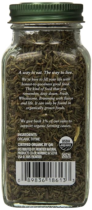 Simply Organic Whole Thyme Leaf, Jar, Woodsy, Herbaceous, Plesantly Aromatic Thyme, Non GMO, NO ETO's, Kosher, 0.78 Ounce (Pack of 2)