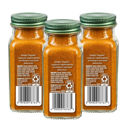 Simply Organic Certified Organic Curry Powder, 3-Ounce 3-Pack, Aromatic Blend 11 Indian Cooking Spice for Meat, Seafood, Tofu