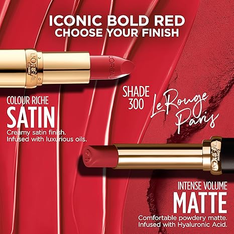 L'Oreal Paris Colour Riche Intense Volume Matte Lipstick, Lip Makeup Infused with Hyaluronic Acid for up to 16HR Wear, Le Rouge Paris, 0.06 Oz