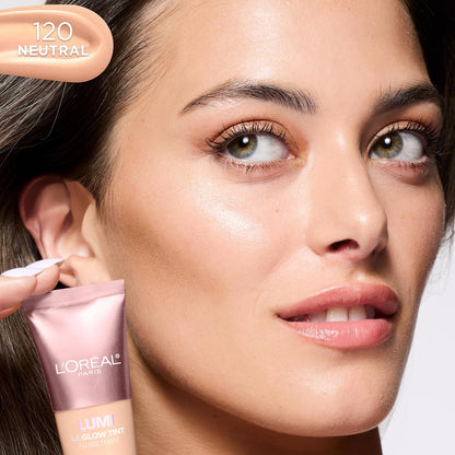 L'Oreal Paris Lumi Le Glow Skin Tint, Lightweight Water-Based Tinted Serum with Foundation-Like Coverage, Glow Illuminator, Neutral 120, 0.85 Fl Oz