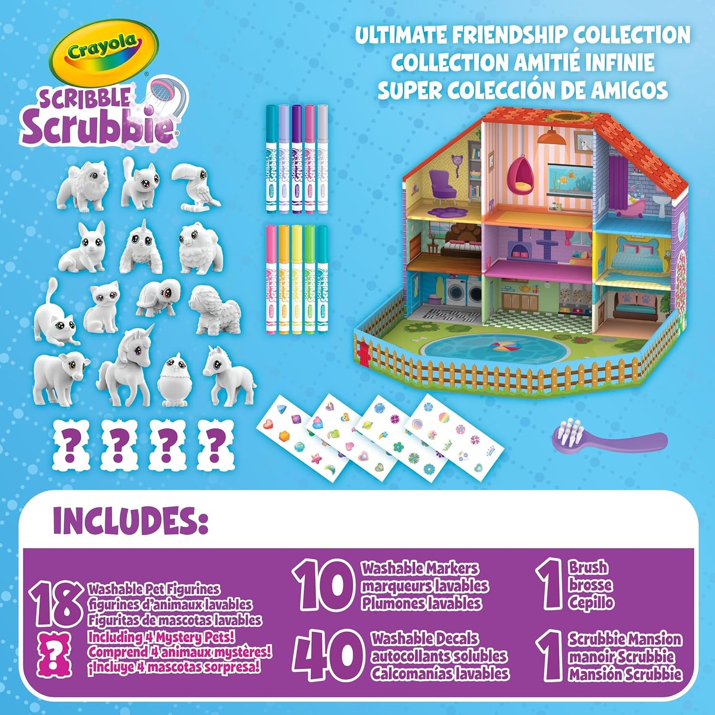 Crayola Scribble Scrubbie Pets Friendship Collection, 18 Pets & 10 Markers | Reusable Coloring Arts and Crafts, Screen Free Mystery Toys, Holiday & Birthday Gifts for Kids, Ages 3+