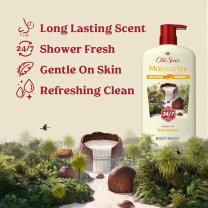 Old Spice Cleansing Body Wash for Men, 24/7 Shower Fresh with Lasting Scent, Restore & Renew, Gentle on Skin, Vitamin B3, Moisturize with Shea Butter Scent, 30 oz (Pack of 4)