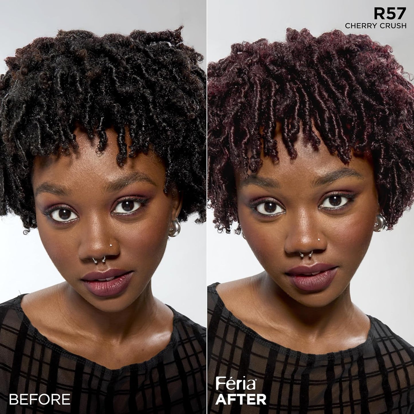 L'Oreal Paris Feria Multi-Faceted Shimmering Permanent Hair Color, R57 Cherry Crush (Intense Medium Auburn), Pack of 2 Hair Dye Kit