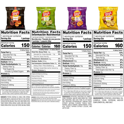 Lay's Potato Chips, Classic Chips Variety Pack, 1 Ounce (Pack of 40) | Barbecue, Classic, Limon, and All Dressed flavored Potato Chip Snacks