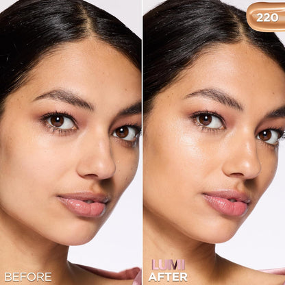 L'Oreal Paris Lumi Le Glow Skin Tint, Lightweight Water-Based Tinted Serum with Foundation-Like Coverage, Glow Illuminator, Warm 220, 0.85 Fl Oz